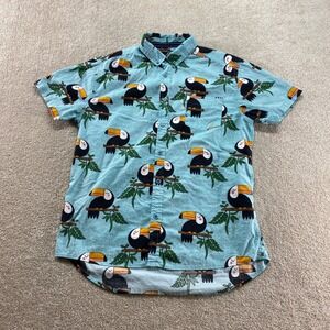 Five Points Toucan Print Button Down Shirt Boys Large Short Sleeve Tropical Bird
